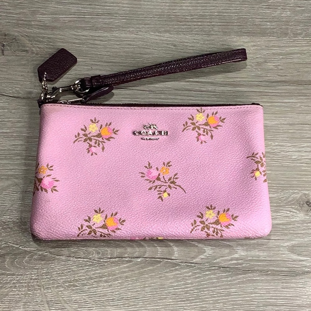 Coach Pink and Yellow large Floral Clutch wristlet